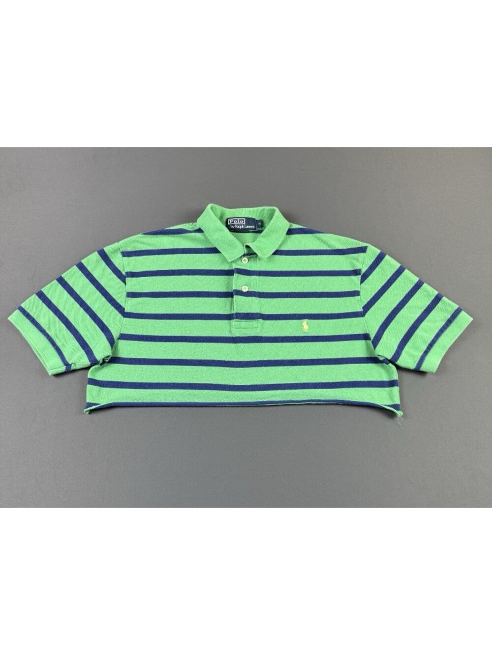Rare Vintage 90s Polo Ralph Lauren Stripe Polo Shirt Cropped Designer Womens Art